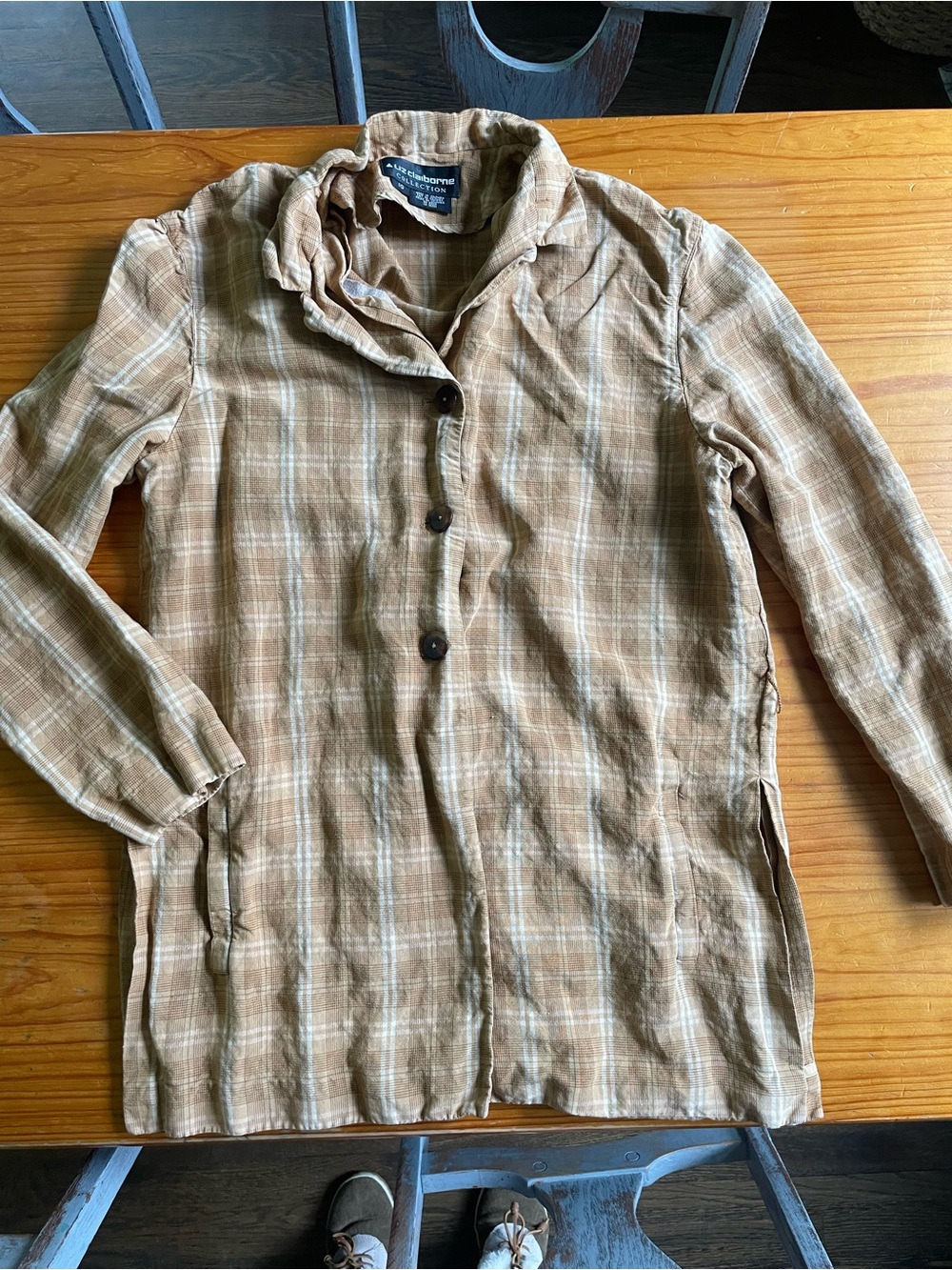 Vintage Liz Claiborne Linen Rayon Window Pane Plaid Dusted Soft Terracotta Top